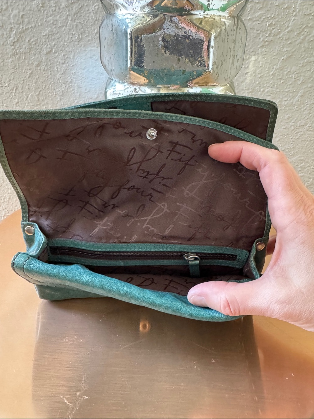 Fossil Fifty Four Teal Green Leather Foldover Wallet - Picture 8 of 10